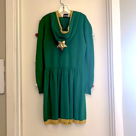 MAD Engine Girls Green Candy-cane Hoodie Knit Sweater Dress Gold Tinsel L 10/12 - Picture 3 of 5